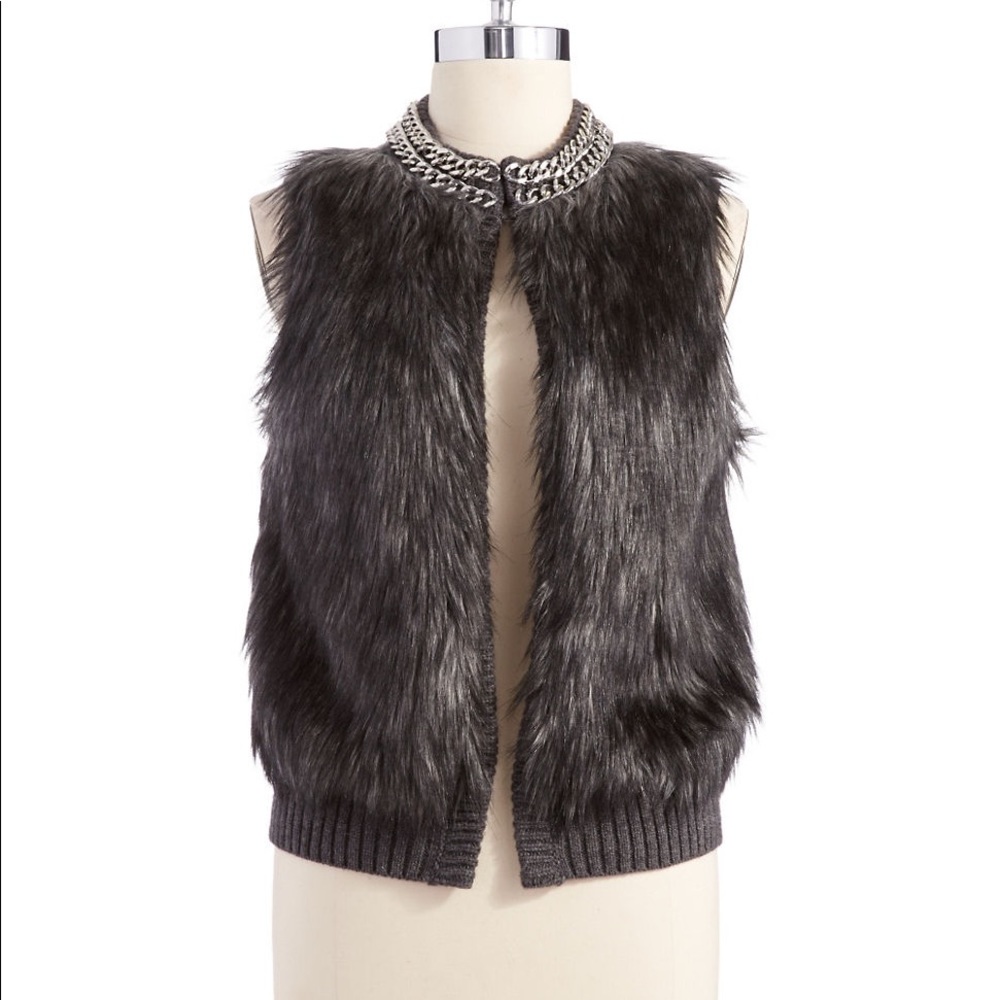 Michael Kors black fur vest with gold chain collar